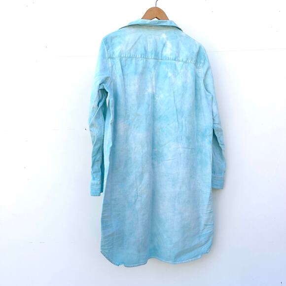 Frank & Eileen Mary Famous Denim Shirtdress Medium Sky Blue Tie Dye Cotton - Picture 3 of 5